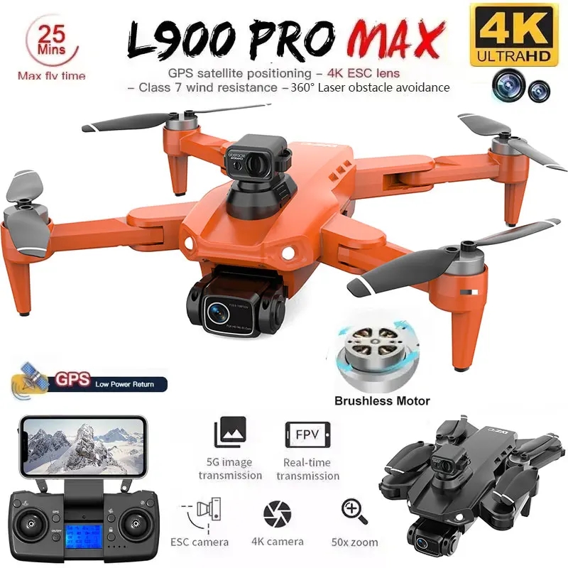 Fpv Brushless Rc Drone 4K - L900 Pro MAX Drone GPS, mainan