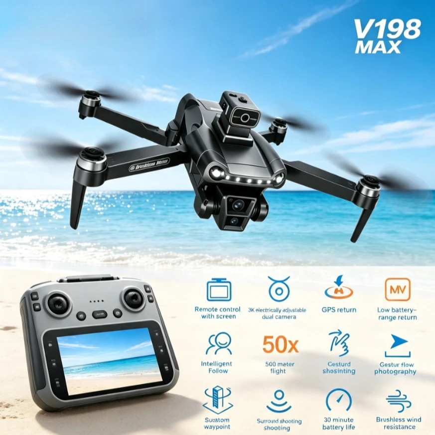 Fpv Brushless Rc Drone 4K - Drone GPS Lipat V198MAX Asli dengan